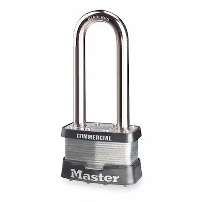 Master Lock 5Lj 挂锁,不同钥匙,长镣铐,长方形钢制机身, — 第 1/2 张图片