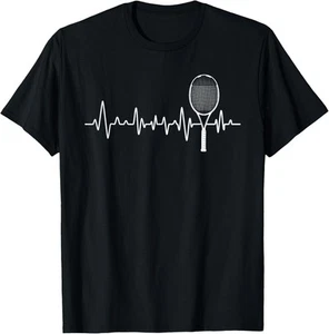 Tennis Racket Pulse Heartbeat - EKG Tournament Sports Lover T-Shirt Hoodie - Picture 1 of 16