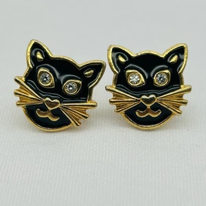 "Aretes con esmalte y diamantes de imitación de gato negro 1/2"" de colección Avon bruja Halloween" - Imagen 1 de 3