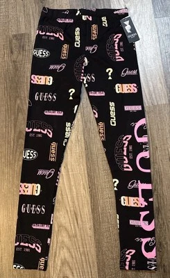 NWT Guess Legging Girls Size 14 Black Pink Logo Athleisure - Image 1 of 4
