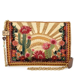 Desert Sunrise Beaded Cactus & Floral Crossbody Handbag-Back Slip Pocket-Chain - Picture 1 of 7