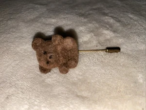 VTG Original Teddy Bear Stick Pin Gold Tone Fuzzy Mini Collectible 1 1/8” Bear - Picture 1 of 4