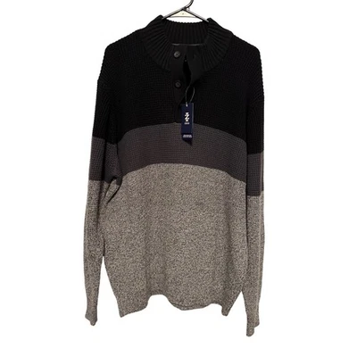 Suéter Henley IZOD Para Hombre XL Negro Gris Bloque de Color Natural Elastizado Fácil Cuidado Foto 1 de 4