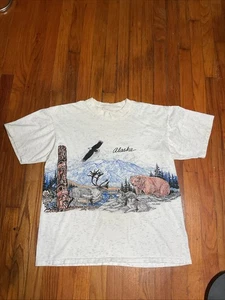 Vintage 90s San Segal Alaska Wrap Around Single Stitch T Shirt Nature XL - Picture 1 of 6