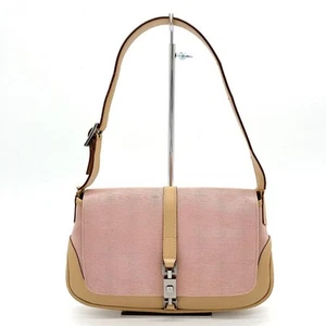 GUCCI Jackie Line Shoulder Bag Hand Bag Canvas Leather Pink x Beige Excellent - Picture 1 of 14