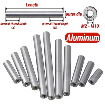 Verbindungsmuffe Rund M2 M2.5 M4 M5 M6 M8 M10 Aluminium Gewindemuffe Langmutter - Bild 1 von 4