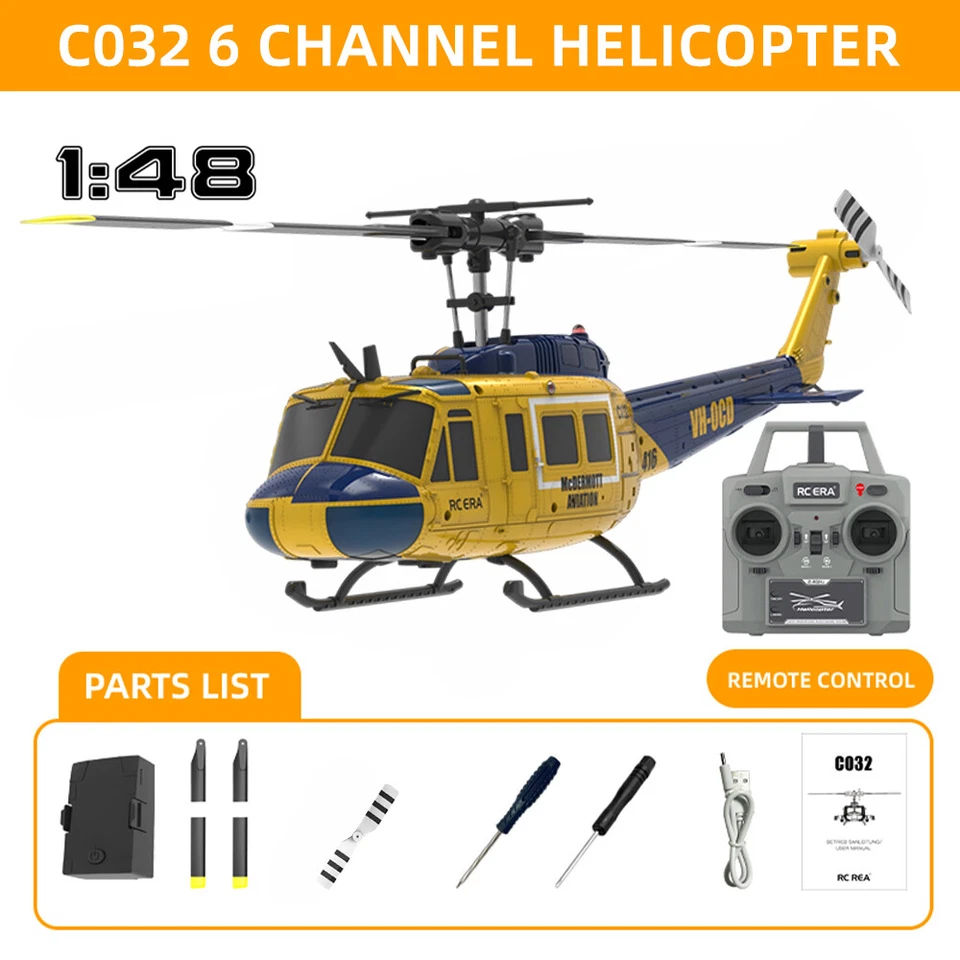 RC ERA RC Helicopter C032 1:48 Huey UH-1 6-axis Gyro 6CH 3D Brushless Aircraft - Image 1 of 4