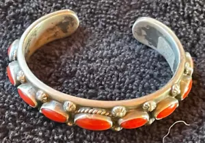 Very Heavy Sterling Bracelet with Coral Cabachons-Kenny B. Bracken Award Winner - Picture 1 of 14