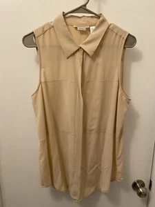Max Studio Women's Sleeveless Button Down 100% Silk peach Tank Top Blouse Size L - Picture 1 of 7