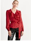 Kitri Ladies Esmeralda Red Black Polka Dot Wrap Blouse Top Long Sleeve  Size 10