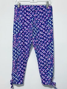 Lilly Pulitzer Girls Cropped Leggings L 8-10 Cotton Purple Blue Pink Tie Capri - Picture 1 of 5