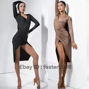 Abito da ballo donna scollo a V professionale latino salsa tango rumba cha cha sala da ballo - Foto 1 di 13