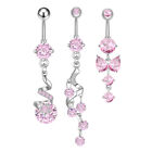 Pink Stainless Steel Butterfly Navel Rings Fashion Heart Body Piercing Jewelr ny