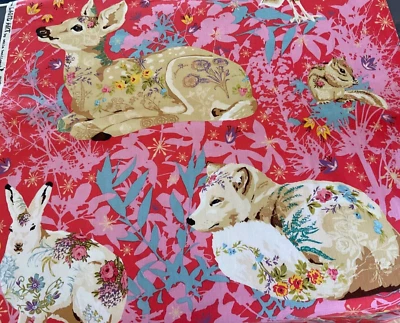 Free Spirit Land Art By Odile Bailloeul  Enchanted Forest PWOB018 pink BTY OOP - Image 1 of 2