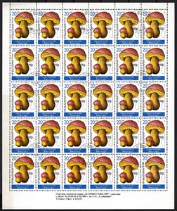 BULGARIA 1987 FUNGI MUSHROOMS 20st. FULL SHEET WITH MINT PRINT ERROR #2 - Picture 1 of 2
