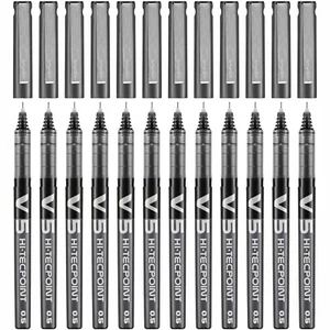 12 Penne Pilot Hi-Tecpoint V5 Roller inchiostro Liquido Nero - Foto 1 di 1