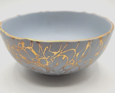 Anthropologie Sunray Serving Pasta Bowl Gold Accent Kitchen Decor Stoneware - Image 1 of 4
