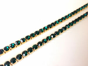 2M x SS12 Diamond Crystal Gold Base Emerald Green Chain Sewing Trim Lace