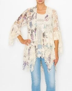 NUEVO CON ETIQUETAS ORIGAMI Cárdigan ENCAJE BOHEMIO WESTERN Tiburón Mordida Floral ENVOLTURA SM-4XL KIMONO - Imagen 1 de 7