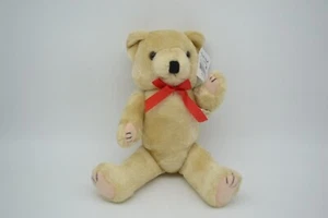 Pacific Craft Jointed Teddy Bear Plush 12” Red Bow Beige Tan Brown NOS - Picture 1 of 8