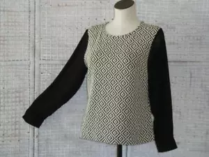 Maglia Chicos Chic n Mod Nero+Bianco Diamante Geo con Maniche in Chiffon Nero~1~M/L - Foto 1 di 12