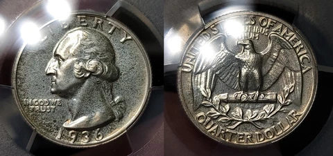 1936 Proof Washington Quarter 25c PCGS PR 65 Cover
