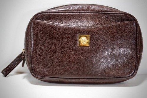 Borsa da polso vintage VERSACE VERSUS marrone in pelle con pochette
