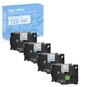 4PK Compatible with Brother P-Touch TZ141 Tze141 Black on Clear Label Tape 18mm - Picture 1 of 10