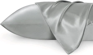 Satin Pillowcase -Silver Grey 20x26 Inches for Hair and Skin-Set of 2 - Picture 1 of 12