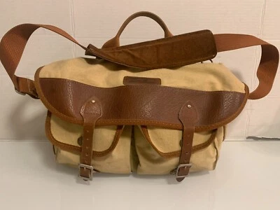 VTG Eddie Bauer Canvas Leather Camera Shoulder Bag Hand Tote Khaki/Tan Large - Image 1 of 4