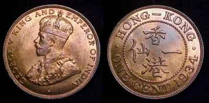 HONG KONG 1934 One Cent Ch BU - Picture 1 of 1