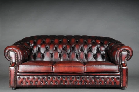 Chesterfield 3er Couch/Sofa IN Wine Red, England Cover