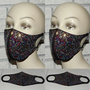 LOT OF 2 SPARKLE BLING MULTICOLORS BEADS WASHABLE STRETCH FACE MASK INDIANA - Picture 1 of 1