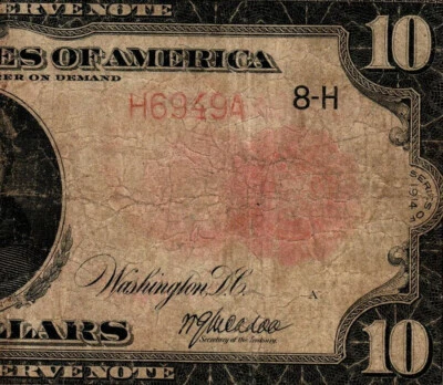 1914 $10 Red Seal St. Louis H6949A Low Grade - Image 1 of 4