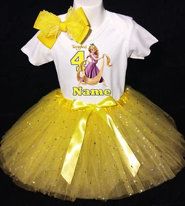 TANGLED 4th fourth 4 Birthday ***With NAME*** Tutu Dress Fast Shipping Yellow - Picture 1 of 1
