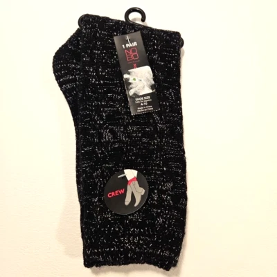 NUEVO CON ETIQUETAS Para Mujer NOBO Crew Boot Calcetines Negros con Metálico Plateado Talla 4-10 Foto 1 de 4