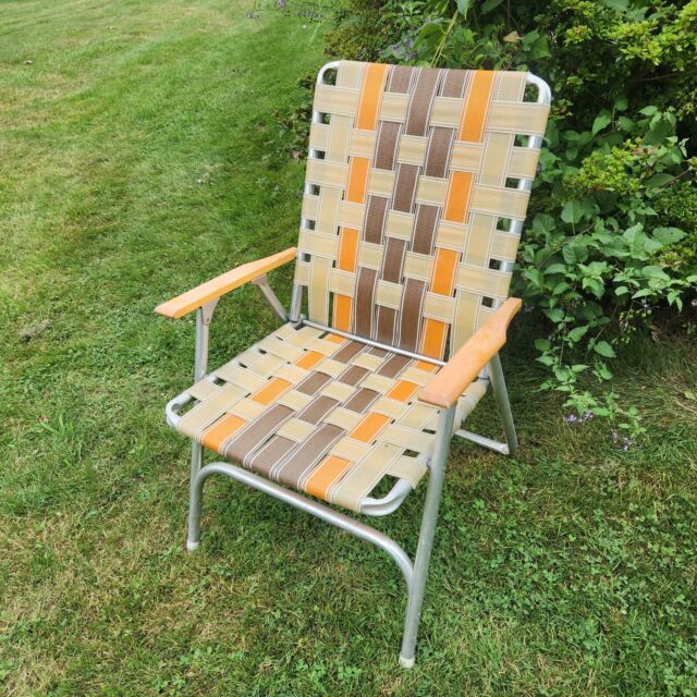 Vintage Lawn Chair Webbing Roll Orange, White Stripe 2 1/4 No Packaging