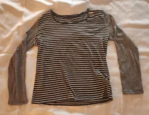 Camicia donna grigia e bianca a righe manica lunga con cerniera taglia large - Foto 1 di 7