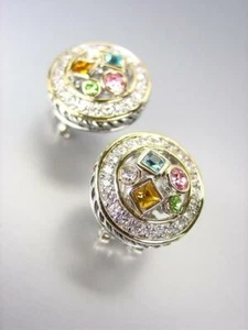 EXQUISITE 18kt Gold Plated Cable Multicolor Crystals Omega Latch Post Earrings - Picture 1 of 3