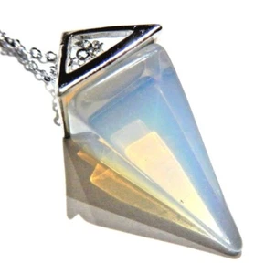 OPALITE PENDULUM NECKLACE stone crystal opalescent point charm moon pendant Q5 - Picture 1 of 6