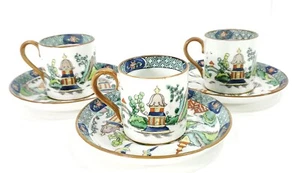 3 English Crown Staffordshire Demi Tasse Cups on Marked Tiffany Asian Design - Picture 1 of 9