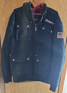 Snap On Jacke Herren groß schwarz Canvas gesteppt durchgehender Reißverschluss Kapuze Logo Flagge Arbeitskleidung - Bild 1 von 5