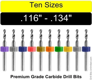 Juego de brocas -10 tamaños de 2,95 mm a 3,4 mm .116 - 0,134" carburo 1/8 vástagos C5 - Imagen 1 de 4