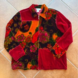 Coldwater Creek Samt Patchwork Hippie Retro Bohemian Reißverschluss Jacke Größe 1X - Bild 1 von 9