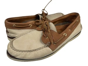 Sperry Top Sider A/O Boat Shoes Off White Brown Leather Lace Loafer MENS 12M - Picture 1 of 8