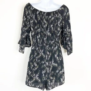 Express Romper Medium Flutter Sleeve Black On | Off Shoulder - Picture 1 of 4