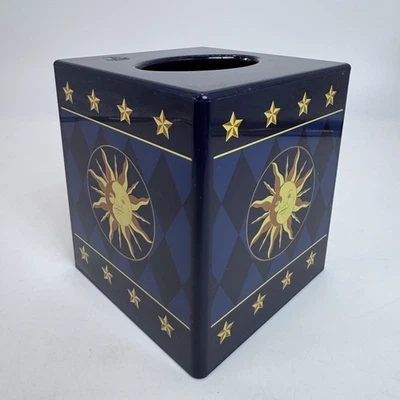 VTG 90s USA Sun Moon & Star Print Blue Celestial Kleenex Tissue Box Cover Holder - Image 1 of 4