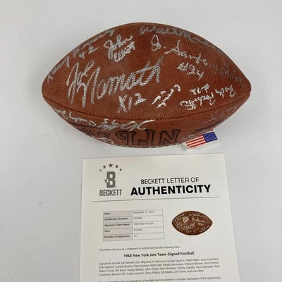 1968 New York Jets Super Bowl Champs Team Signed Wilson Football Beckett COA - Image 1 of 4