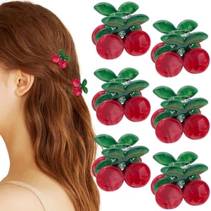 6Pcs Mini Cherry Hair Clips Acetate Claw Cute Clip Small Red  - Picture 1 of 7