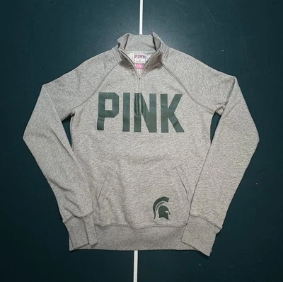 Pullover Victoria’s Secret ROSA Michigan State Spartans 1/4 cremallera para mujer talla XS Foto 1 de 4